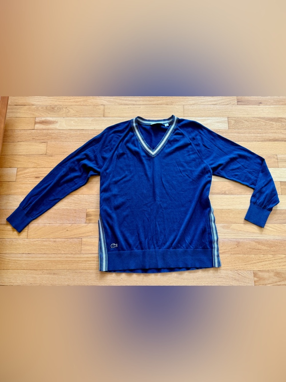 Lacoste Navy V-Neck Cotton Sweater